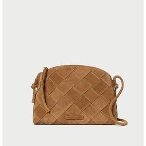 Loeffler Randall Mallory Toffee Woven Leather Suede Crossbody Half Moon Bag Boho